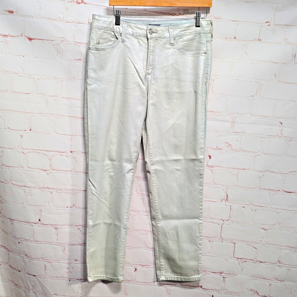 NYDJ Metallic Silver Light Wash Slim Stretch Ankle Jeans Womens Size 8